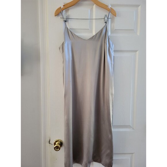 Madewell Womens Gray Silver Silk Slip Dress size 10 Side slit Party Holiday - Picture 3 of 8